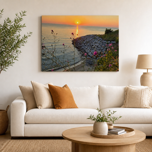 Lake Michigan Sunset Canvas Wall Art – Looking Over a Bluff | 1, 3 & 5 Panel Coastal Landscape Print