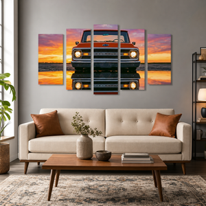 1970 Chevy C-10 Slammed Pickup Canvas Wall Art – Reflection | Single Panel & 5-Panel Level Classic Truck Print