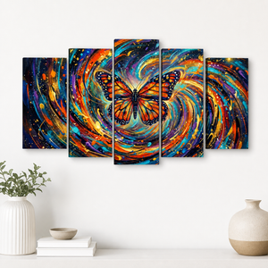 Monarch Butterfly Cosmic Vortex Canvas Wall Art | 1, 3 & 5-Panel Print | Colorful Abstract Butterfly Décor | Gallery-Wrapped