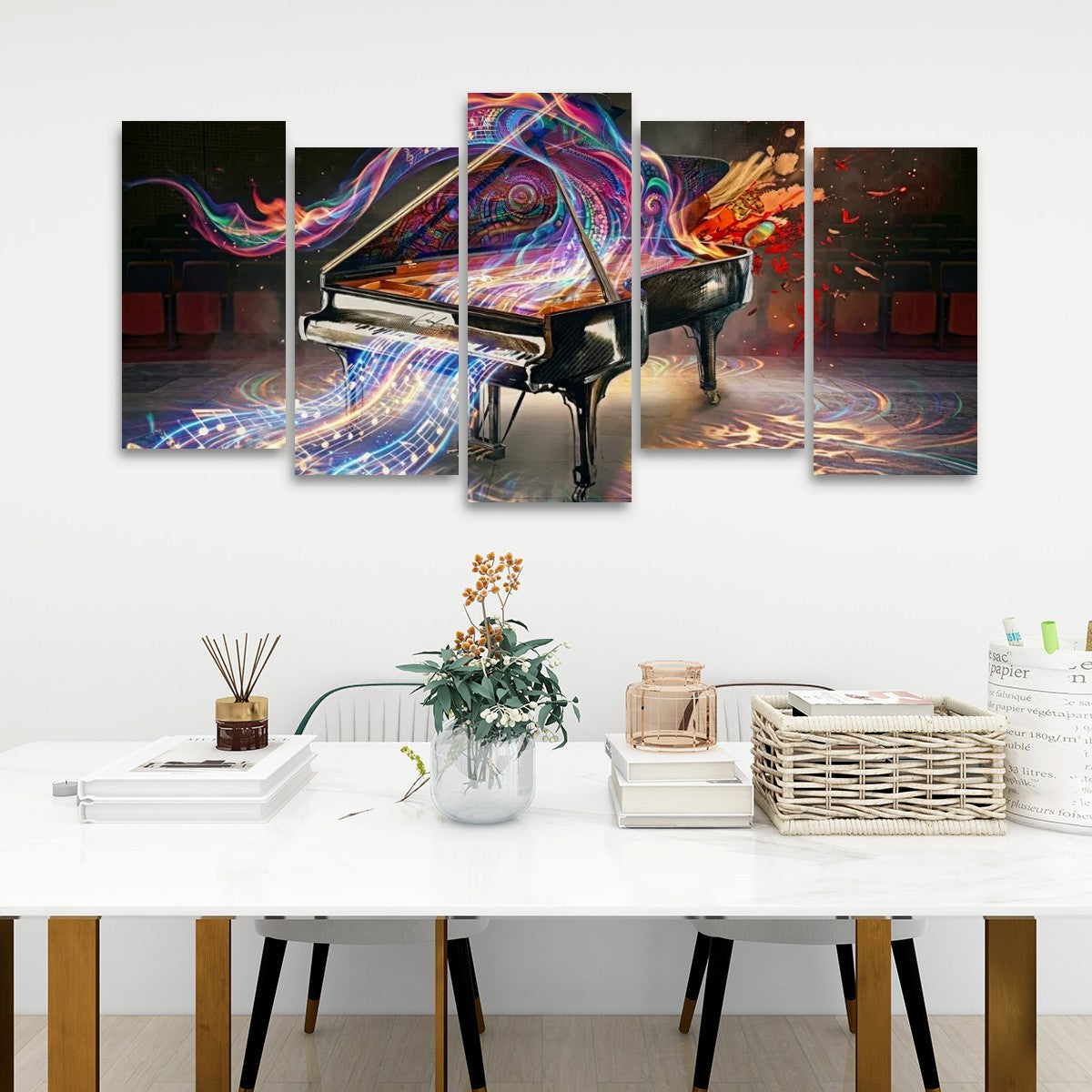 5-Panel Level Abstract Music Notes Piano Canvas Wall Art | Multi-Panel Print