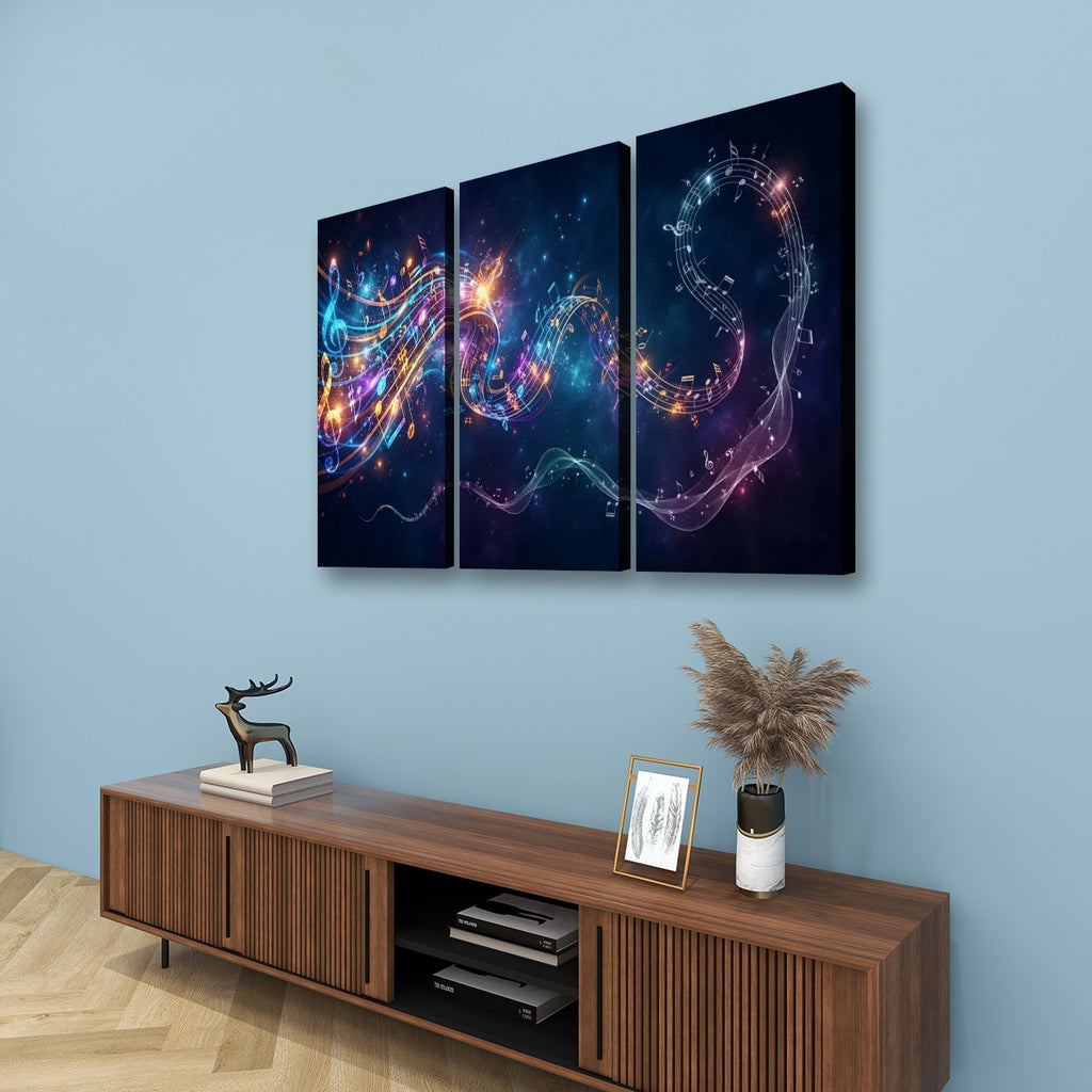Abstract Musical Notes Ribbon — Multi-Color 1, 3, 5-Panel Split Canvas Wall Art