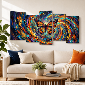 Monarch Butterfly Cosmic Vortex Canvas Wall Art | 1, 3 & 5-Panel Print | Colorful Abstract Butterfly Décor | Gallery-Wrapped