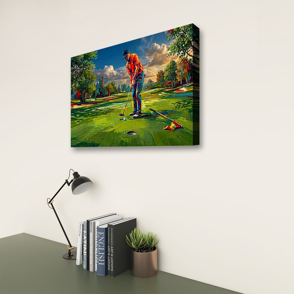 Golfer Golfing Putter Putting on Green — Golf Course Split Canvas Panel 1, 3 & 5 Wall Art