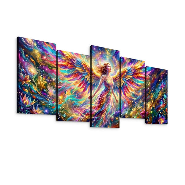 Celestial Fracture Psychedelic Angel Canvas Wall Art – Spiritual Abstract Print | 1, 3 & 5 Panel