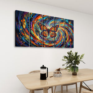 Monarch Butterfly Cosmic Vortex Canvas Wall Art | 1, 3 & 5-Panel Print | Colorful Abstract Butterfly Décor | Gallery-Wrapped