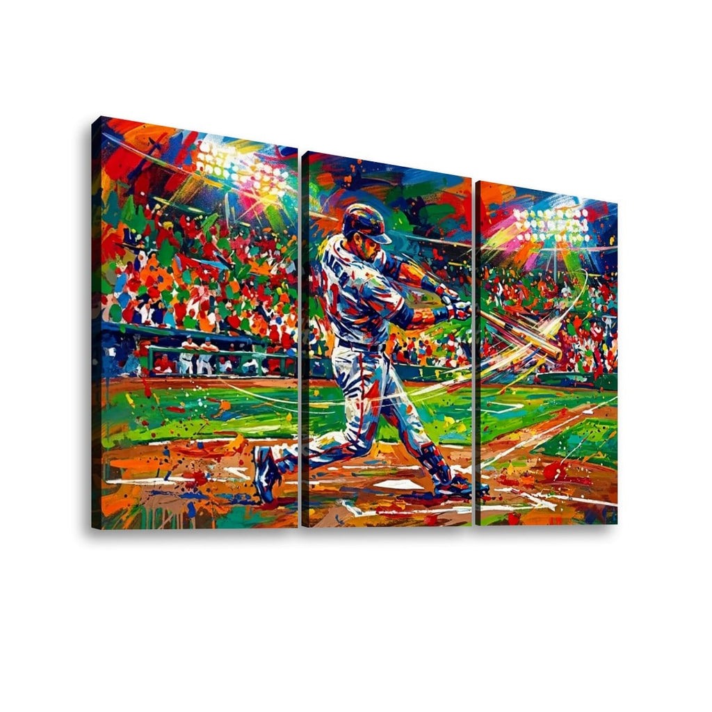 Abstract Baseball Hitter at Bat Split Canvas Panel Wall Art 1, 3, 5