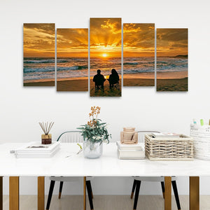 Sunset Surf – Couple on the Beach 5-Panel Canvas Wall Art