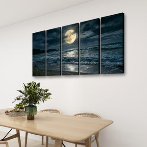 Gulf Moon Reflection — Moonlit Beach Canvas Wall Art