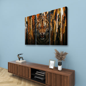 Unleashed – Tiger Bursting Through Dripping Paint 5-Panel Canvas Wall Art