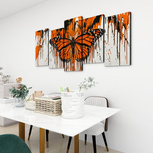 Reign of Color – Monarch Butterfly Dripping Paint 5-Panel Canvas Wall Art