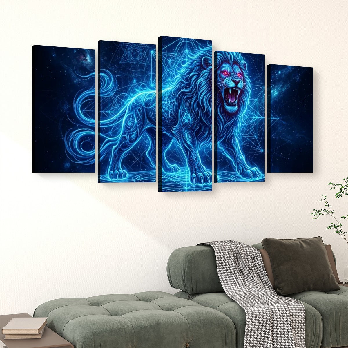 Electric Blue Lion Mane Living Room Above Sofa Wall Art