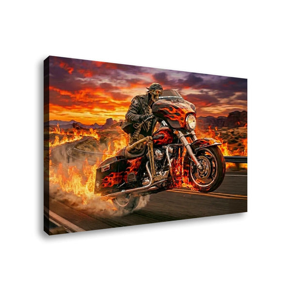 Dead Man's Ride Canvas Wall Art – Skeleton Bagger Wheelie | 5-Panel Level Motorcycle Man Cave Print