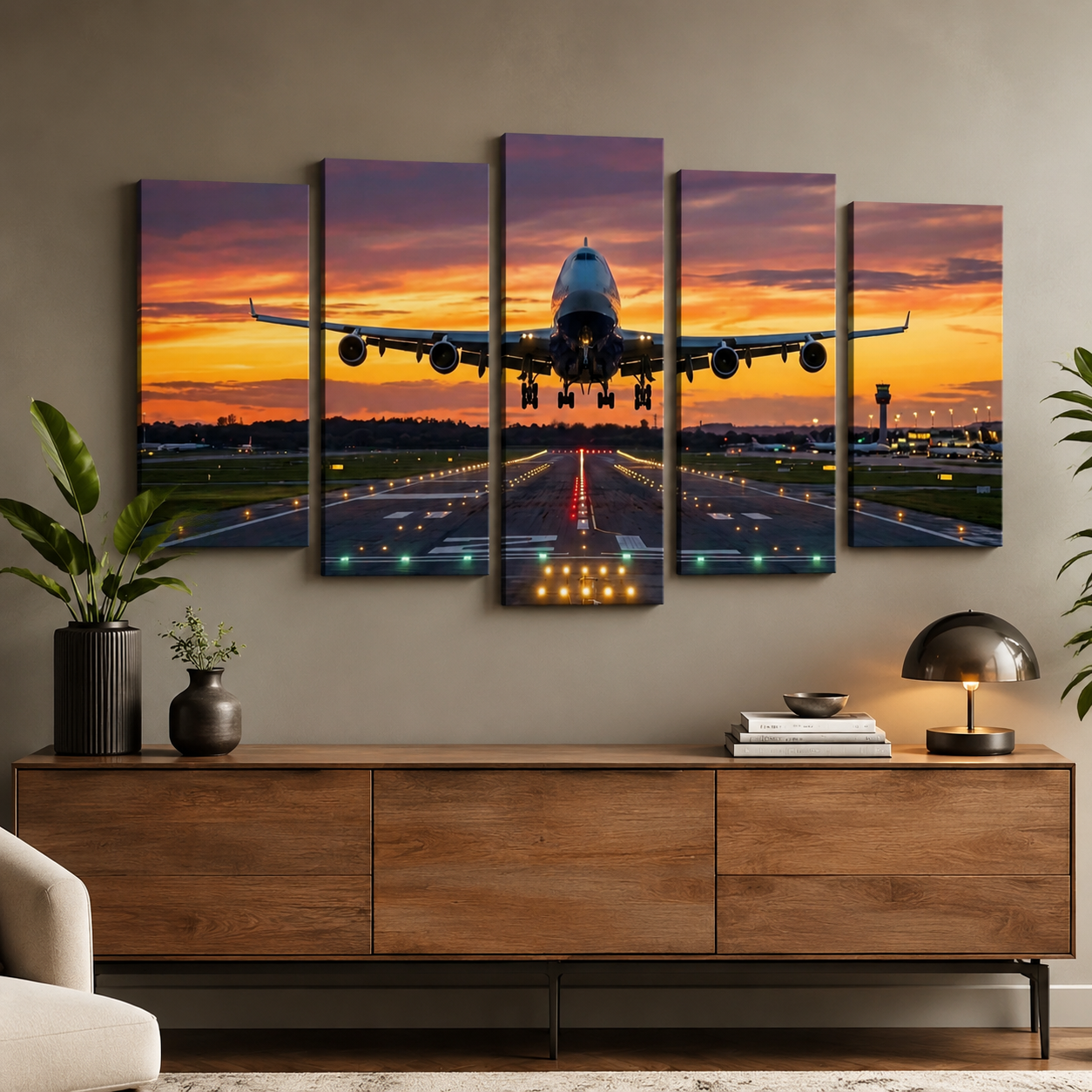 Boeing 747 Canvas Wall Art – Queen of the Skies Sunset Runway | 1, 3 & 5 Panel Aviation Print