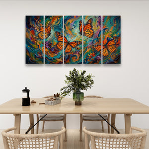 Abstract Monarch Butterflies Multi-Colored Canvas Wall Art | 1, 3 & 5 Panel Print