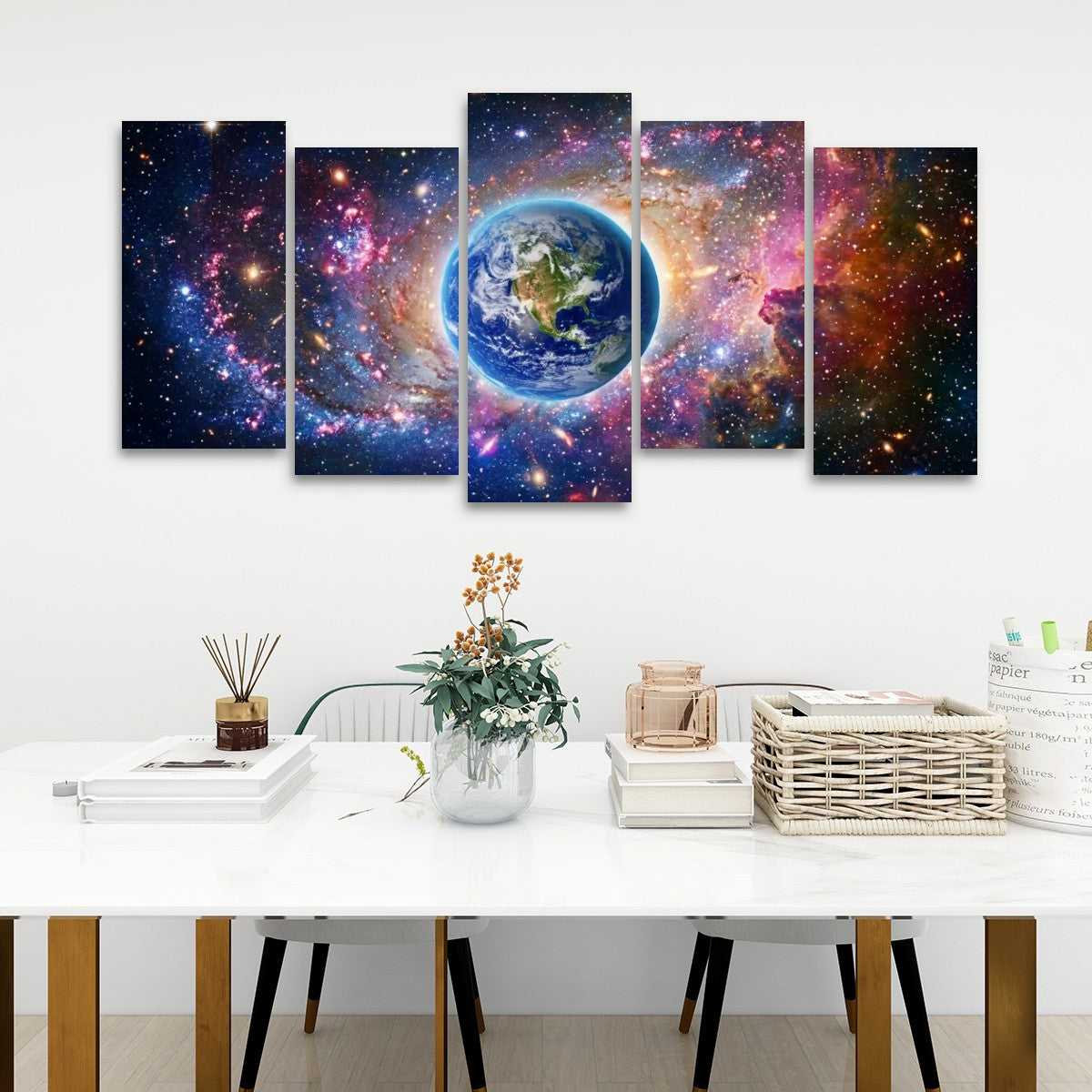 Cosmic Sovereignty Canvas Wall Art – Earth & USA Universe Patriotic Space Print | 5-Panel Level