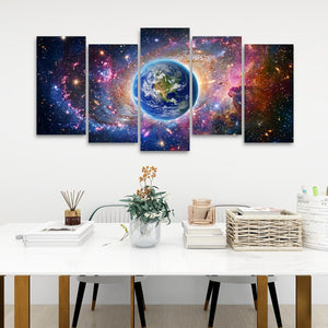 Cosmic Sovereignty – Earth & USA Universe 5-Panel Canvas Wall Art