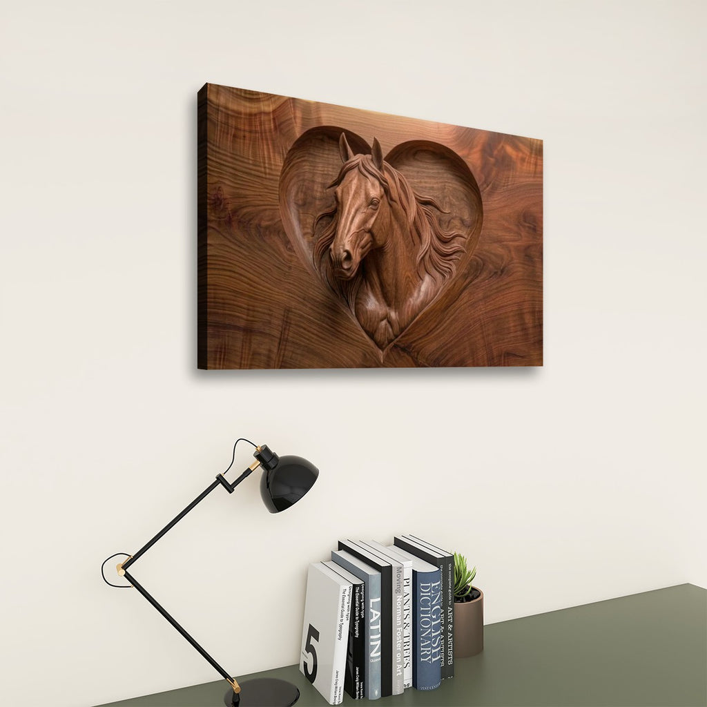 Wood Sculpture Horse Head with Heart 5-Panel Canvas Wall Art