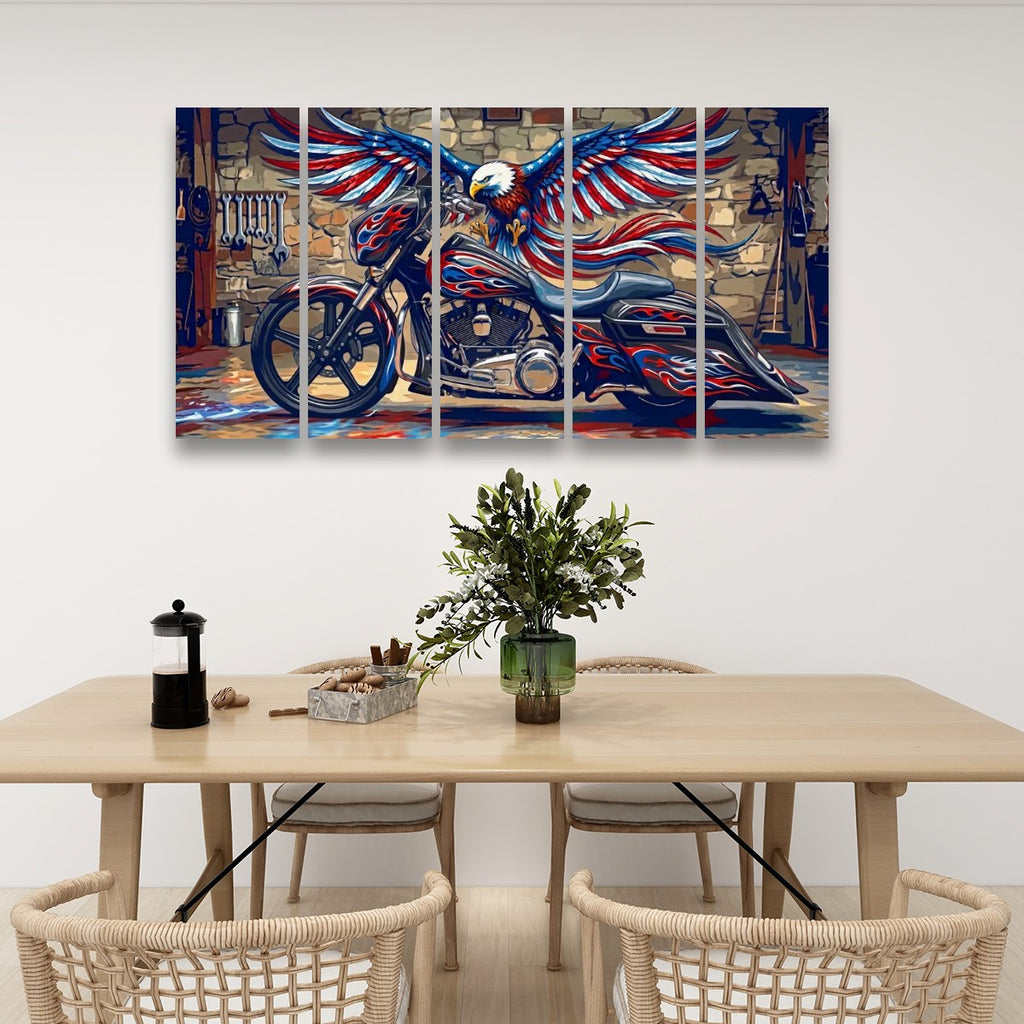 American Bagger Dresser Canvas Wall Art — Red, White & Blue Eagle, Stretched Swoop Bags