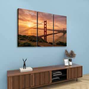 Golden Gate at Golden Hour – 5-Panel Canvas Wall Art