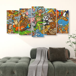 Wild & Whimsical — Cartoon Animal Collage Kids' Canvas Wall Art