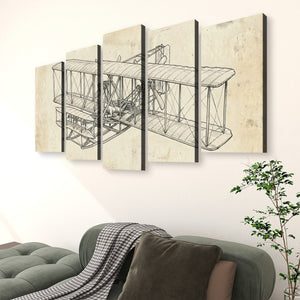 First Flight — Wright Brothers Sketch 5-Panel Canvas Wall Art