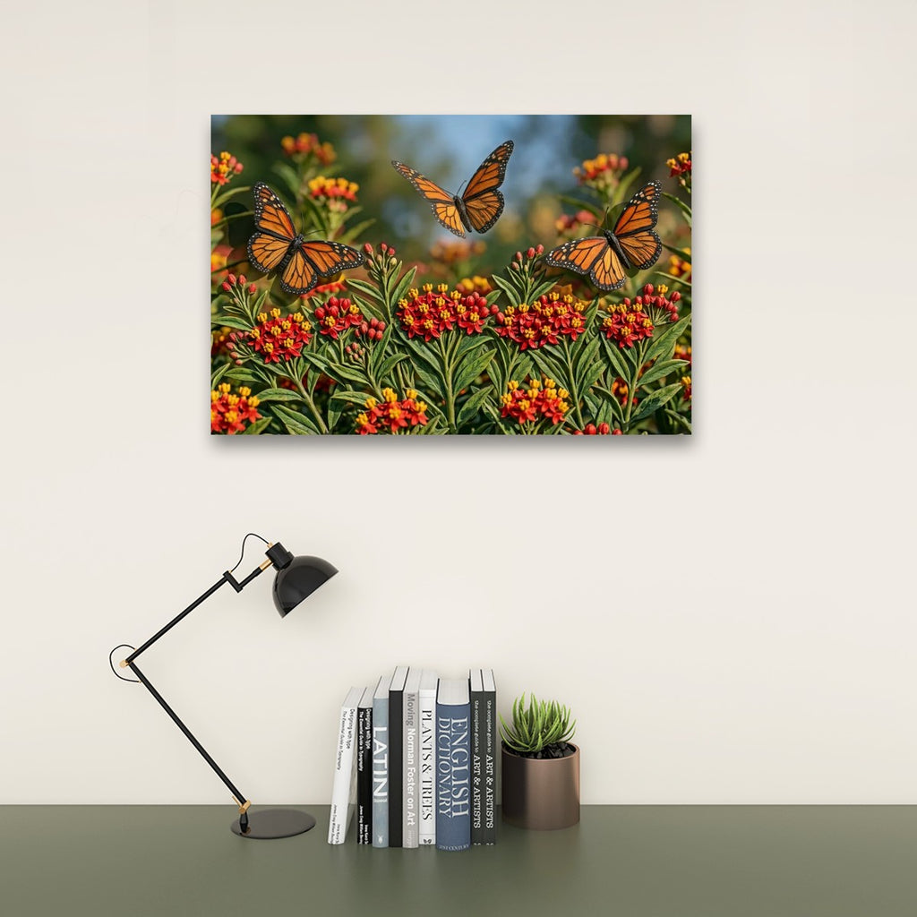 Monarch Butterfly Garden — 3D Milkweed Canvas Wall Art