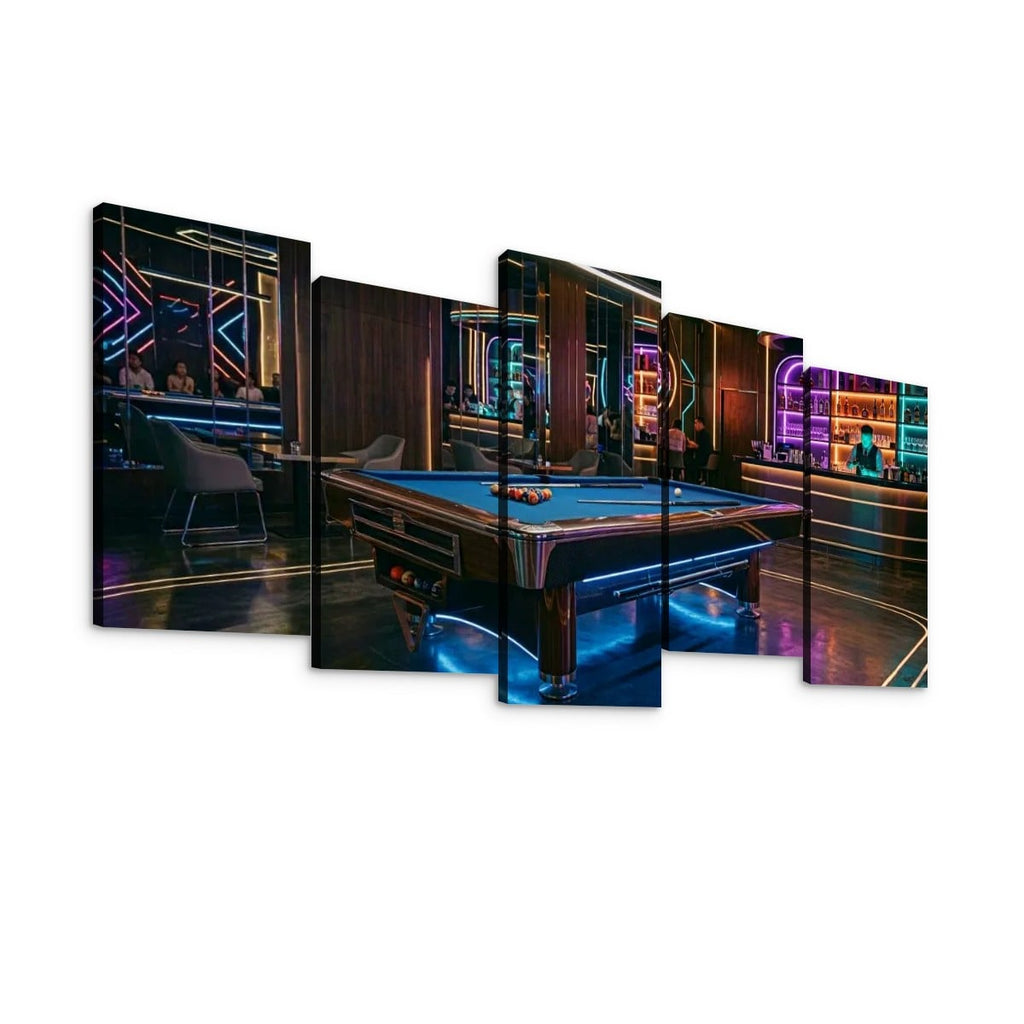 Billiards Pool Lounge Neon Lights Bar — 1, 3, 5-Panel Level Canvas Wall Art