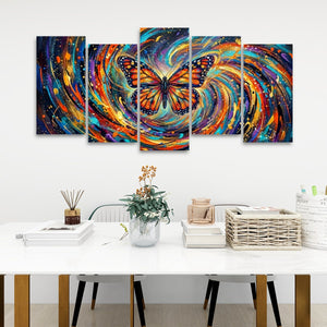 Monarch Butterfly Cosmic Vortex Canvas Wall Art | 1, 3 & 5-Panel Print | Colorful Abstract Butterfly Décor | Gallery-Wrapped
