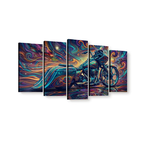 Abstract Bagger Canvas Wall Art — Multi-Colored Paint Job, Stretched Swoop Bags