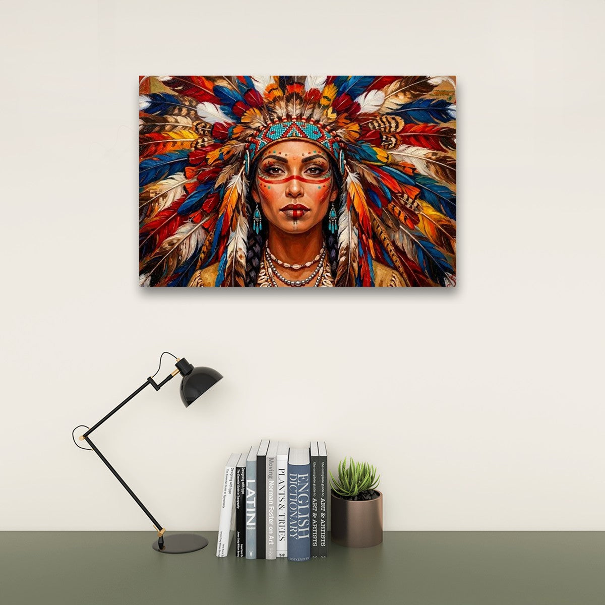 Native American Indian Woman 5-Panel Level Split Canvas Wall Art | Multi-Panel Print