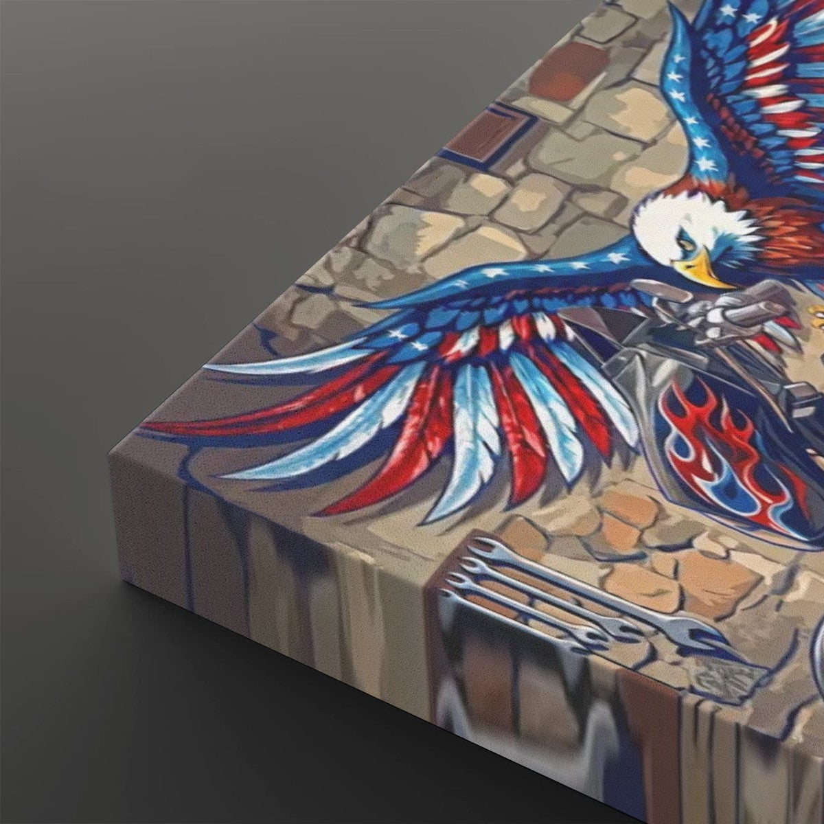 American Bagger Dresser Canvas Wall Art — Red, White & Blue Eagle, Stretched Swoop Bags