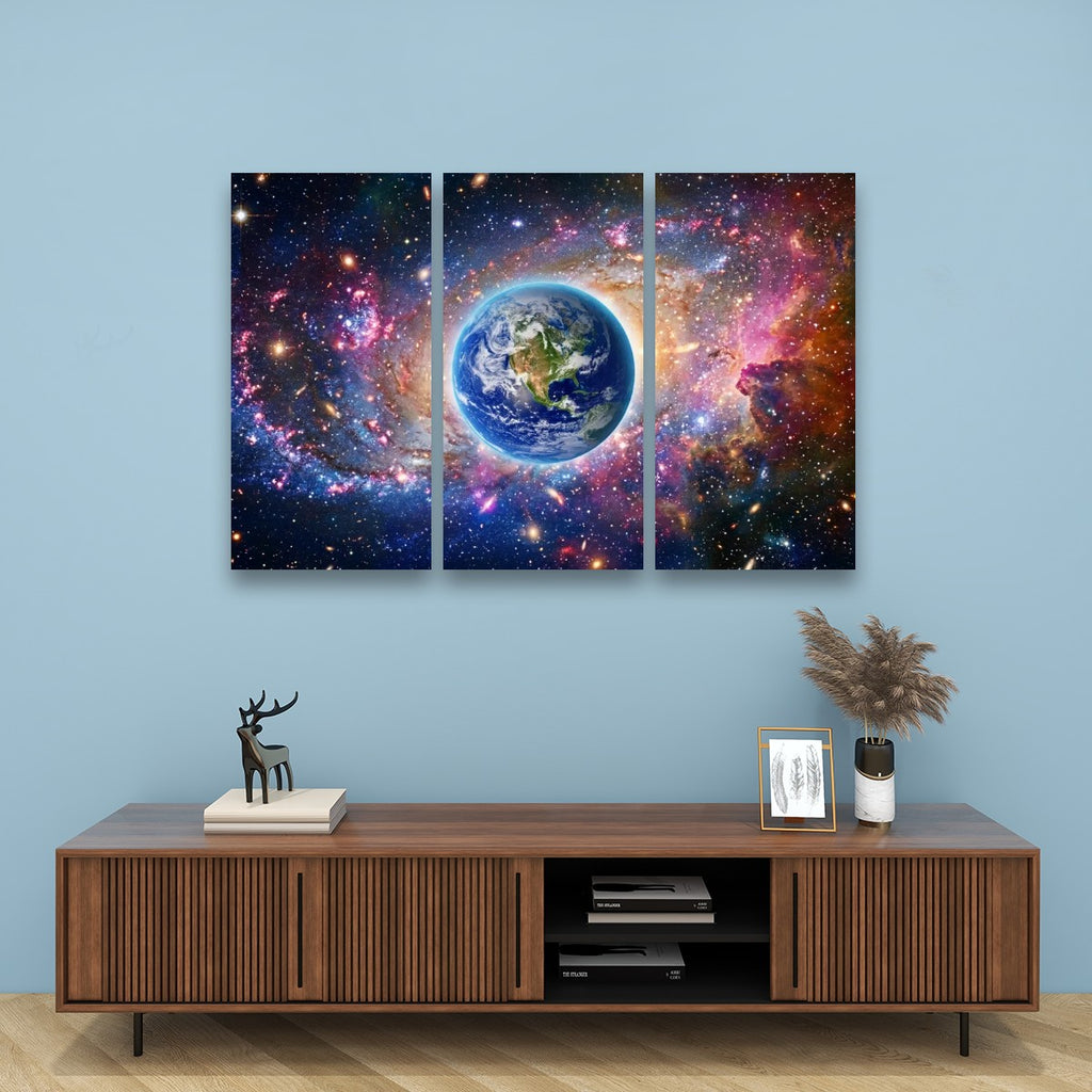 Cosmic Sovereignty Canvas Wall Art – Earth & USA Universe Patriotic Space Print | 5-Panel Level