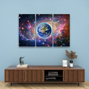 Cosmic Sovereignty – Earth & USA Universe 5-Panel Canvas Wall Art