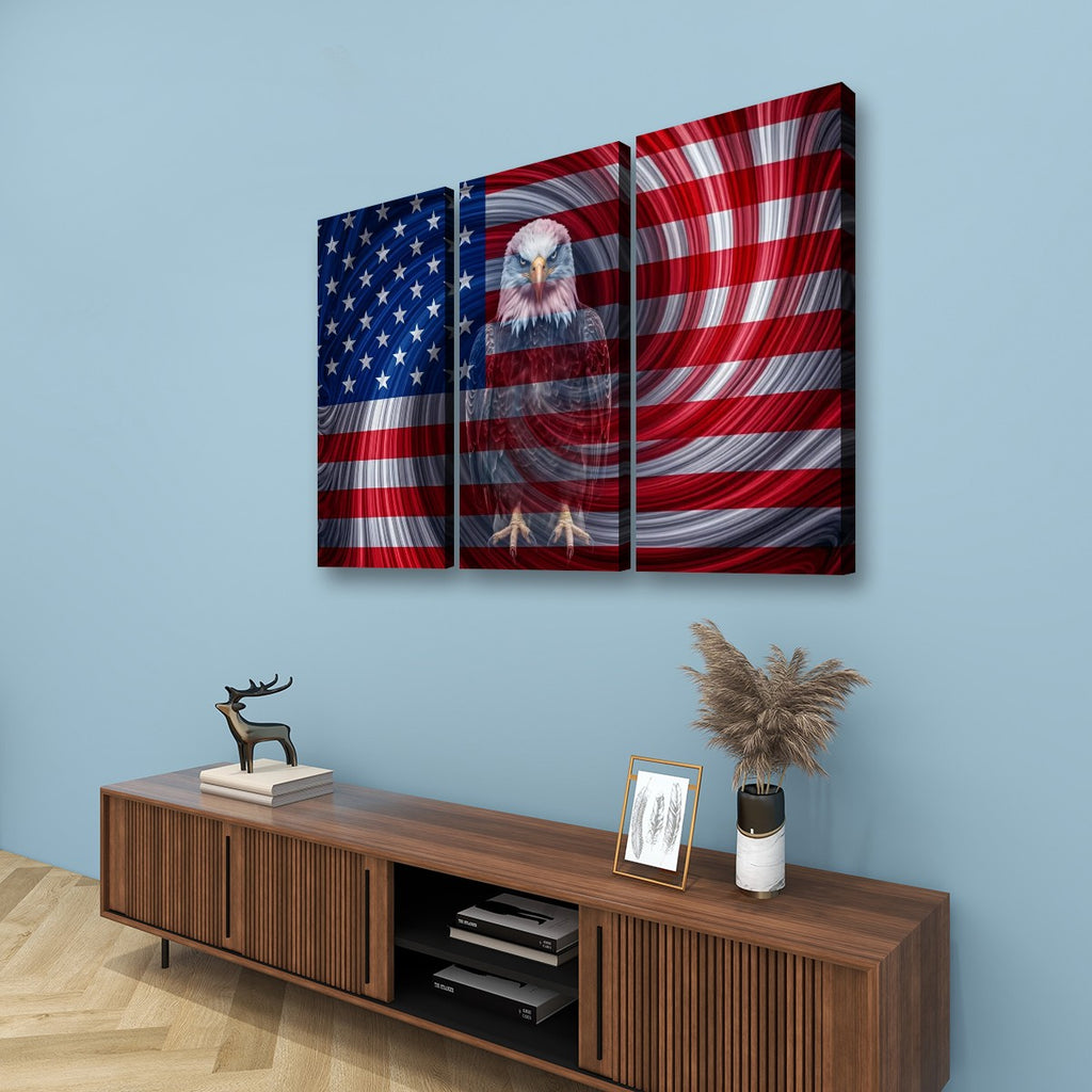 Spirit of America Canvas Wall Art – Ghost Eagle US Flag Swirl | Multi-Panel Patriotic Print