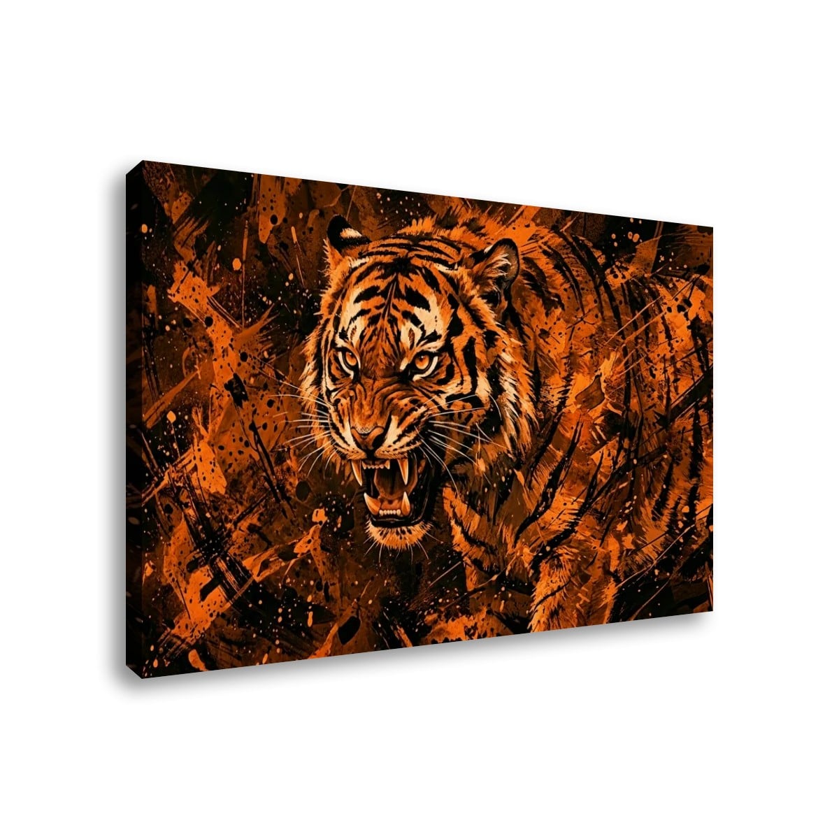 Abstract Tiger Canvas Split Panel Wall Art – Orange & Black 5-Panel Level