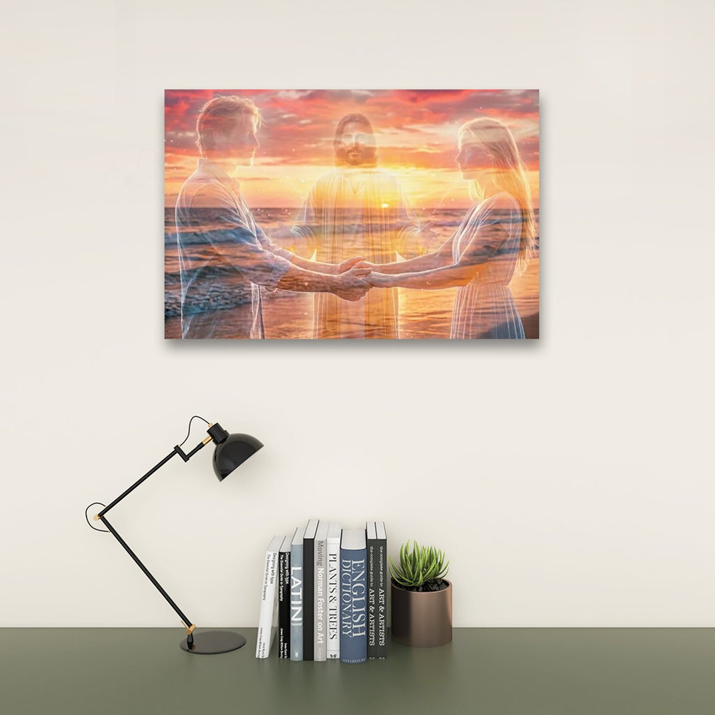 Jesus Christ Loving Couple Sunset Beach 5 Panel Level Canvas Wall Art