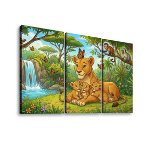 Kids Lion Wall Art – 1 & 3 Panel Canvas Print for Children's Rooms