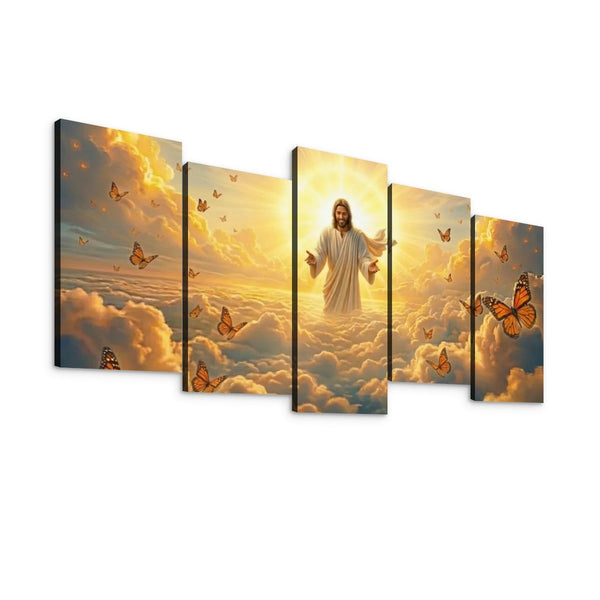 God Releasing Butterflies Canvas Wall Art – Divine Grace at Sunrise | 1, 3 & 5 Panel Faith Print