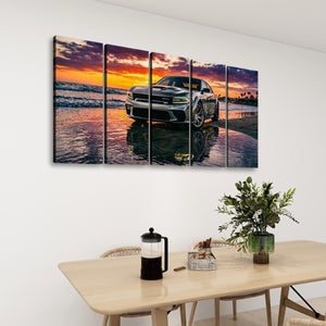 Dodge SRT Hellcat Charger – Beach Sunset 5-Panel Canvas Print