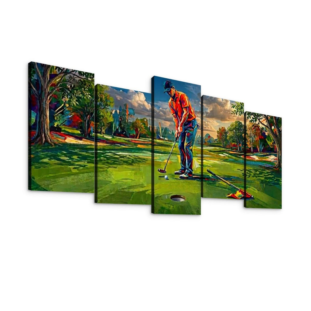 Golfer Golfing Putter Putting on Green — Golf Course Split Canvas Panel 1, 3 & 5 Wall Art