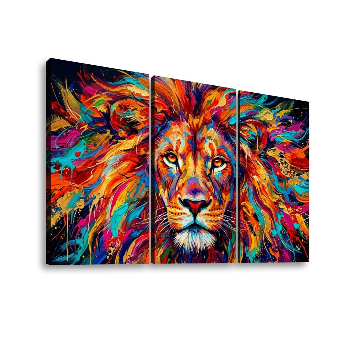 Abstract Colorful Lion Head Mane 1, 3, 5 Split Canvas Panel Wall Art Print