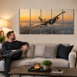 P2V Neptune Military Plane Canvas Wall Art – Golden Sentinel | Multi-Panel Aviation History Print