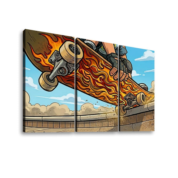 Kids Skateboard Canvas Wall Art – Bold Street Style Print | 1, 3 & 5 Panel Boys Room Décor