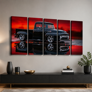 1956 Ford F100 Truck Reflection & Red Glow Multi-Panel Canvas Wall Art