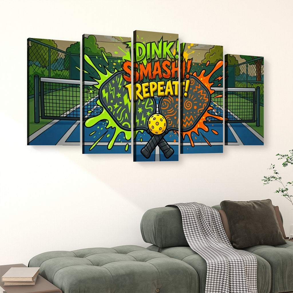 Pickleball 5-Panel Level Canvas Wall Art | Dink! Smash! Repeat!