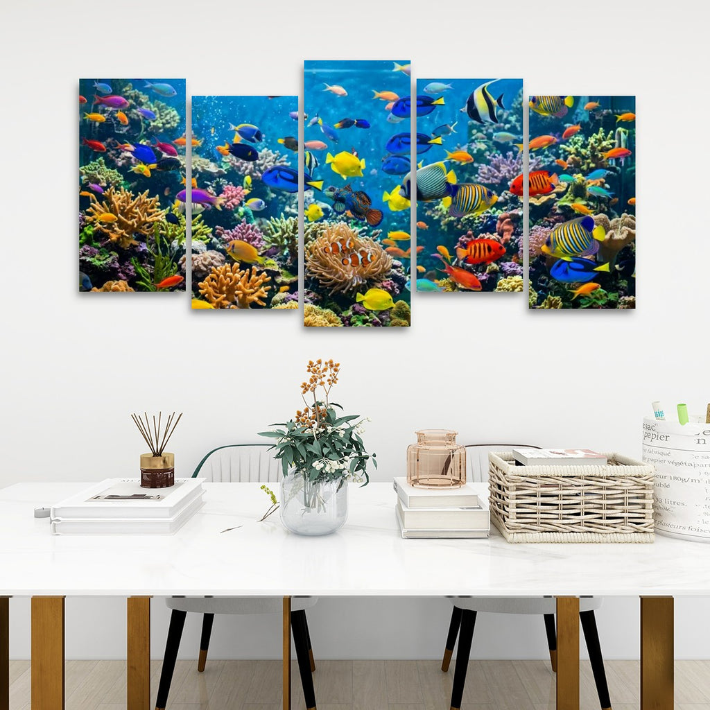 Colorful Fish Aquarium Canvas Wall Art — Vibrant Multi-Panel Print