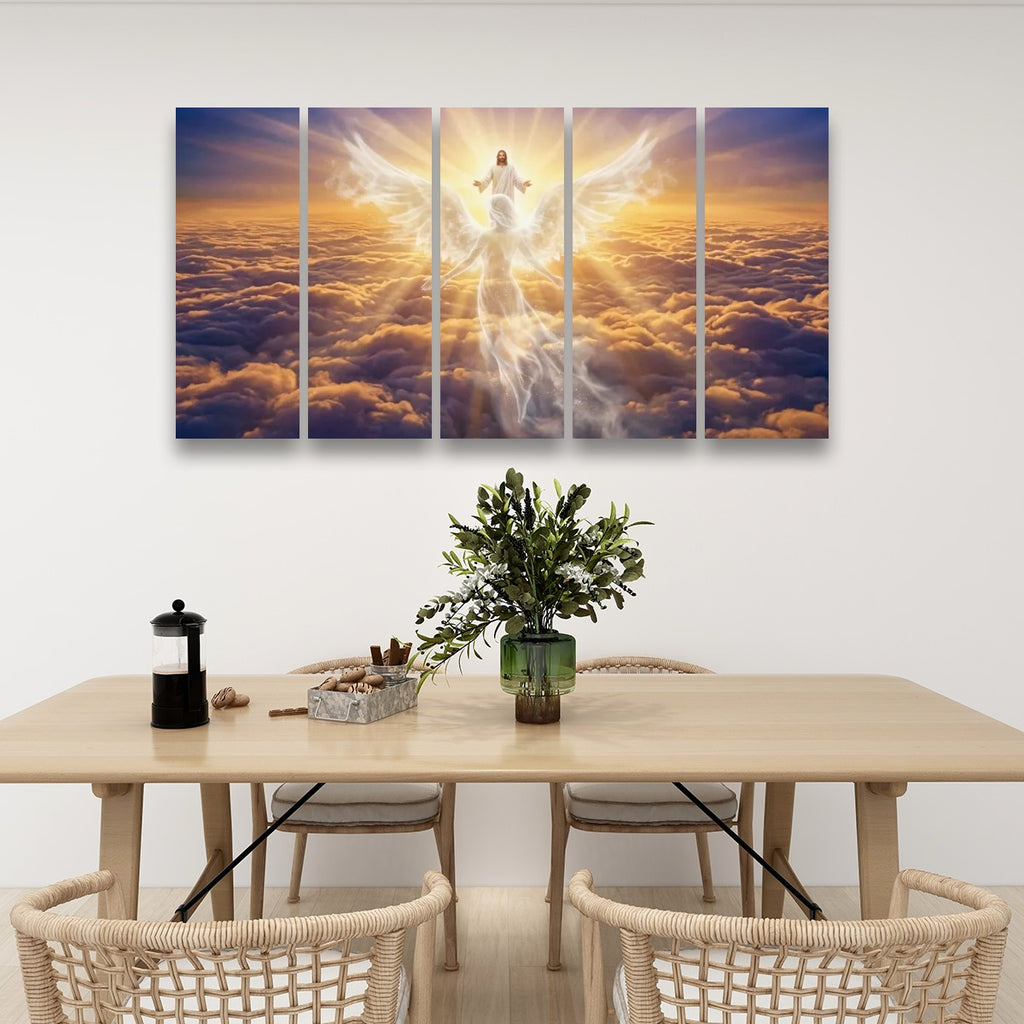 Jesus & Angel Heaven Golden Hour Above the Clouds Canvas Wall Art