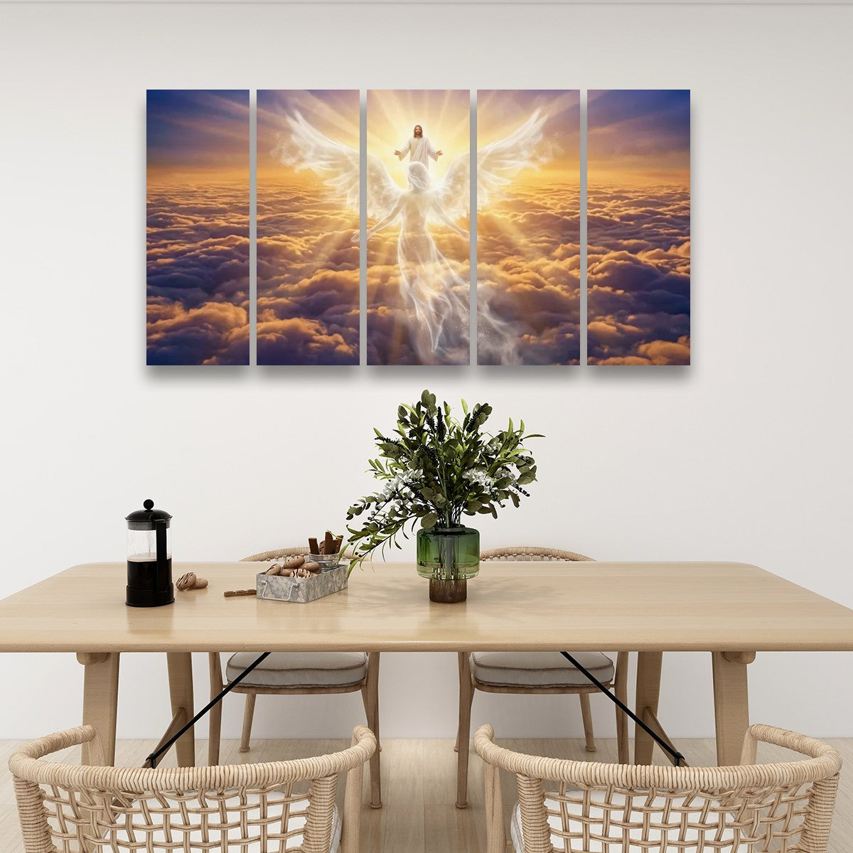 Jesus & Angel Heaven Golden Hour Above the Clouds Canvas Wall Art
