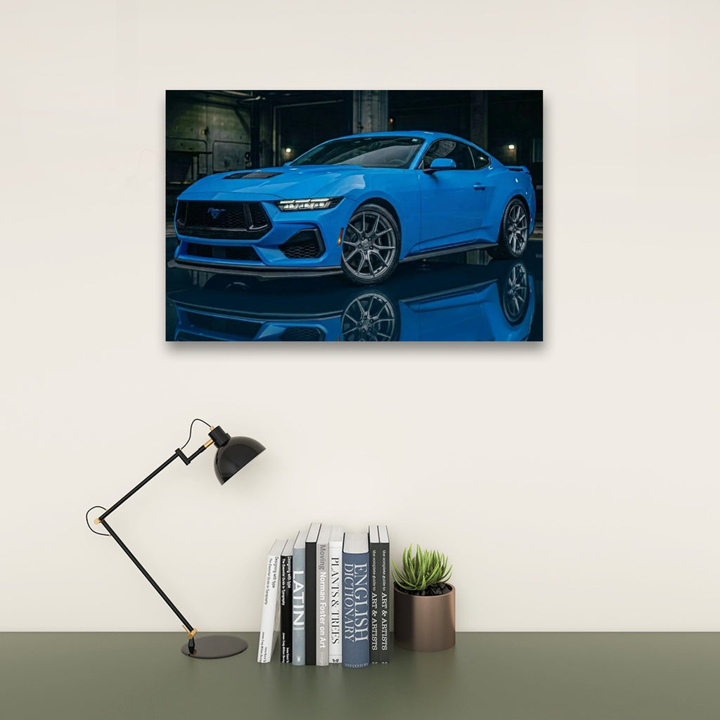 Grabber Blue Ford Mustang Muscle Car Man Cave — 5-Panel Canvas Wall Art