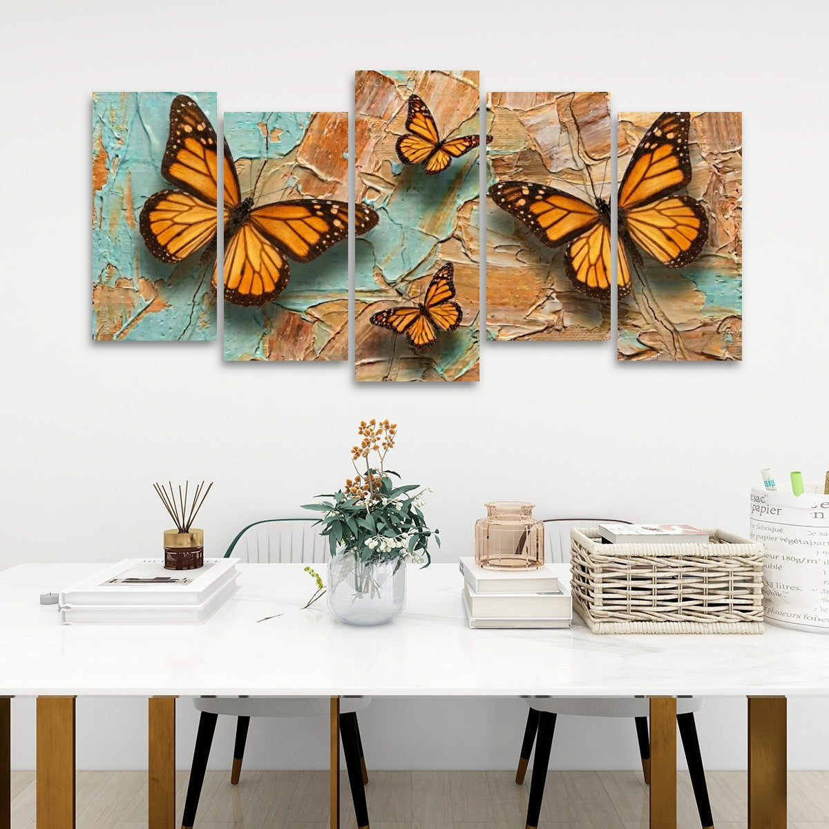 Pastel Oil Type Painting Monarch Butterfly Butterflies 1, 3, 5-Panel Split Canvas Wall Art